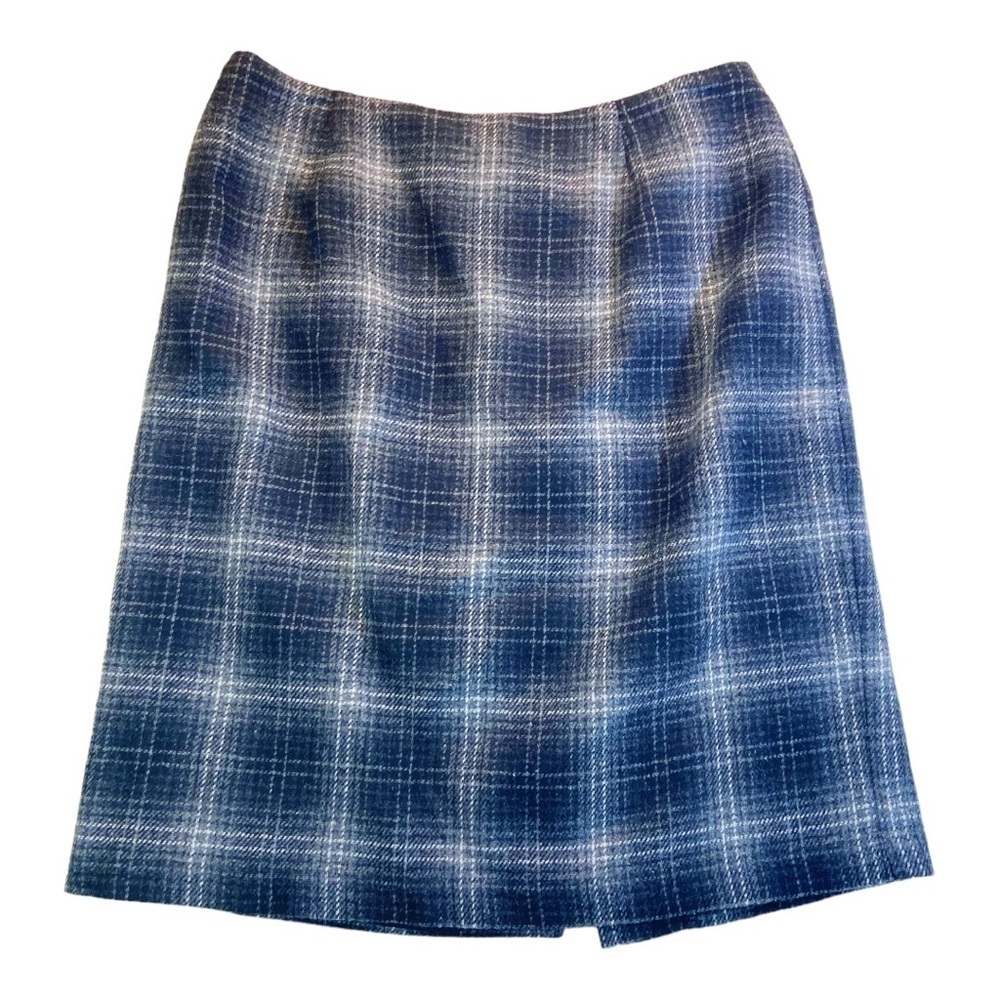 Maggie Lawrence vintage grey black plaid wool blend mini skirt 12 made in the US